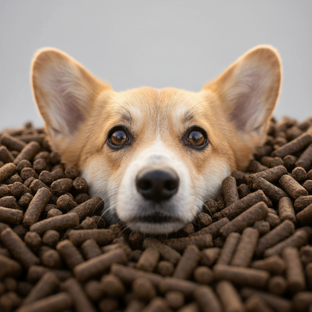 Speelse corgi geniet van Persbrok met Zalm brokjes